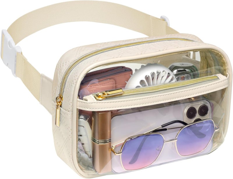 Packism Clear Fanny Pack for Women - Plus Size Wiast Range 35" - 51" Clear Belt Bag Stadium Approved PVC & Quilted Cotton Transparent Waist Bag for Sports & Concerts, Beige Yellow - Image 1